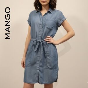 XS Mango Soft Denim-Style Lyocell Blue Shirt Dress